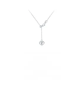 Macro detail of S925 sterling silver Y-necklace featuring a polished heart pendant and slider