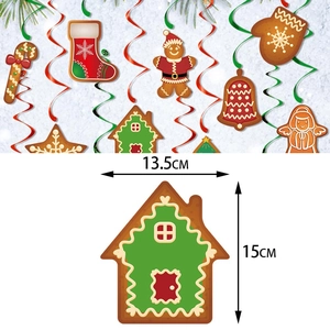 Detail showing gingerbread house Christmas hanging swirl decoration size 13.5cm by 15cm