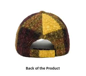 Rear view of colorful faux shearling baseball cap with adjustable velcro strap closure