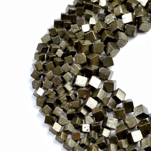 Natural cube pyrite stone beads with metallic luster for jewelry making projects