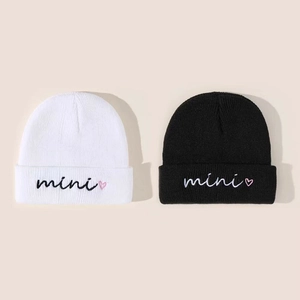 Mini Letter Heart Embroidered Knitted Beanies Acrylic Ribbed Warm Winter Outdoor Hats For Boys Girls