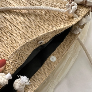 Sac cabas en paille pour femme avec anses en coton et foulard en soie à fleurs