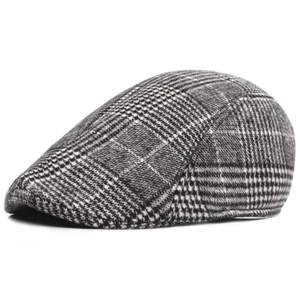 Breathable plaid ivy cap for men featuring classic black grey and white checkered pattern