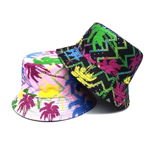 Chapeau Bob Imprimé Palmier Tropical Polyester Toile Protection Solaire Été Extérieur Streetwear Hommes Et Femmes