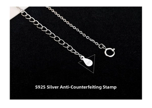 Macro shot of S925 sterling silver lobster clasp and hallmark tag on extension chain