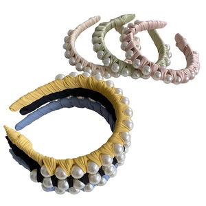 Elegant woven headband for women with large faux pearls in various stylish colors