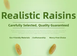 Detail of realistic PVC artificial golden raisins with eco-friendly texture and craft
