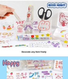 Detail of cute waterproof cartoon girl stickers used for decorating stationery and planners