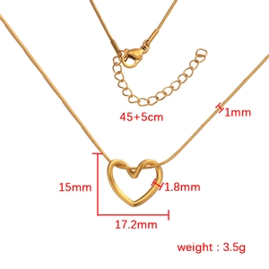 Macro detail showing heart pendant dimensions and weight for stainless steel necklace