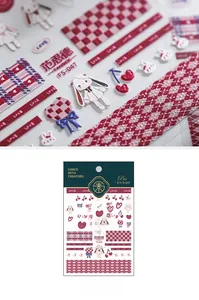 Detail of FS-046 embossed nail art stickers with cute rabbit and red heart patterns