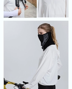 Detail of breathable ice silk sun protection mask and cooling arm sleeves for cycling