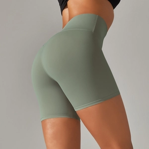 Detailed back view of high-waisted seamless yoga shorts showing lift and elastic fit