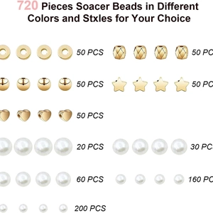 Kit de 720 pièces de perles blanches et d'intercalaires dorés aux formes variées pour bijoux