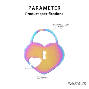 Macro detail of rainbow stainless steel heart padlock pendant size 22x19mm and weight 2g