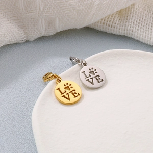 Stainless Steel Round Charm Hollow Love Letter Dog Paw Print With Lobster Clasp For DIY Jewelry Making Accessories