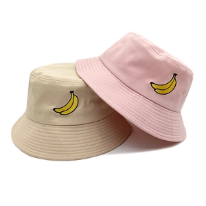 Banana Embroidery Bucket Hat Cotton Canvas Sun Protection Outdoor Casual Fisherman Cap For Men Women