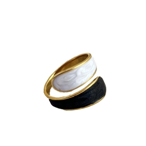 Minimalist 18k gold plated open ring with unique black and white contrasting design