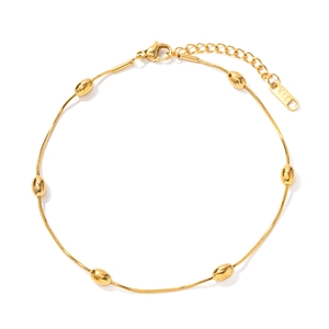 Elegant 18K gold plated stainless steel oval bead chain anklet for beach fashion