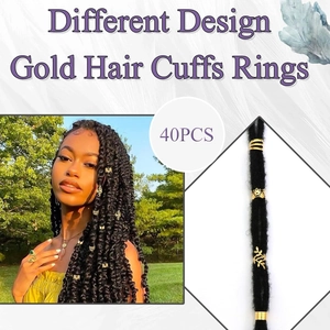 Détails de 40 anneaux de cheveux dorés avec divers designs pour dreadlocks et tresses