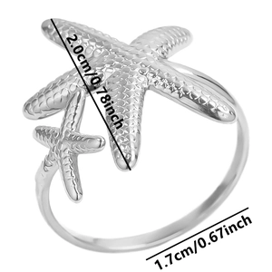 Detailed macro view showing the double starfish design and 2.0cm size measurement