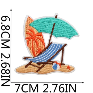Detail view of summer beach embroidery patch with dimensions 6.8cm x 7cm showing fine stitching