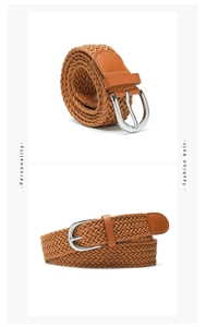 Detail of brown braided wax rope belt with vintage silver buckle for women jeans