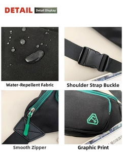 Detail der wasserdichten Nylon-Umhängetasche mit grünem Reißverschluss und Schnallen
