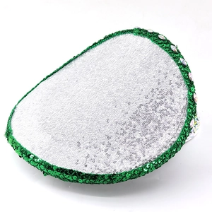 Punk style military captain hat with silver sequins, green rhinestones for party performance