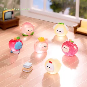 Luminous fruit animal resin miniatures including peach monkey and strawberry rabbit set