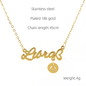 Detail of 18k gold plated Libra zodiac necklace in stainless steel with 45cm chain