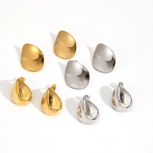 Minimalist teardrop and geometric 18k gold plated stainless steel stud earrings set