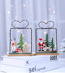 Detail of Christmas desktop night lights with LED wire lights and reindeer metal frames