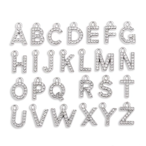 Capital Letter Pendant Alloy Rhinestone Alphabet Charm For DIY Jewelry Making Sparkling Silver Tone