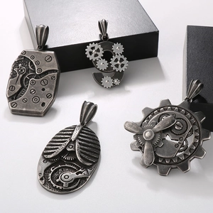 Retro-Steampunk-Anhänger mit mechanischen Getrieben aus antikem Silber-Edelstahl