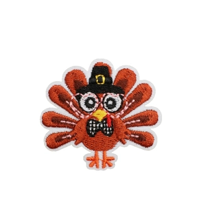 Thanksgiving turkey embroidery patch with glasses and hat for bag decoration