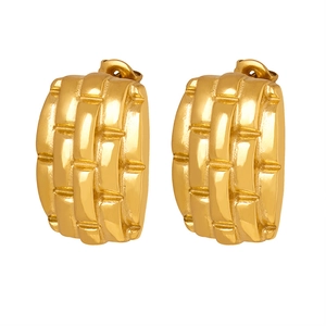 Chic gold-plated titanium steel earrings with a textured geometric watchband design