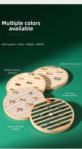 Bamboo ring display tray set with multi-slot velvet liners in four elegant colors
