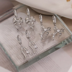 Bow Pendant Hoop Earrings 18K Gold Plated Copper Zircon Water Drop Exquisite Sweet Fashion Jewelry For Women