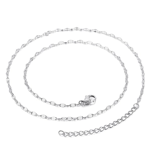 Polished silver stainless steel lip chain necklace with lobster clasp and extender