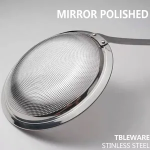 Fine mesh stainless steel oil skimmer strainer with long handle and mirror polished finish