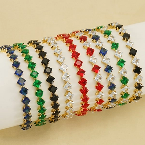 18K gold plated stainless steel bracelets with colorful square princess cut crystals