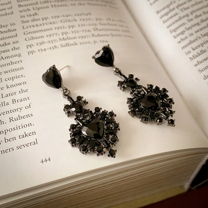 Heart Drop Earrings Alloy Rhinestone With 925 Sterling Silver Earring Post Retro Gothic Baroque Style For Women