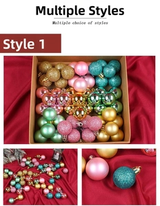 Detail of colorful Christmas ball ornaments in shiny, matte, and glitter finishes