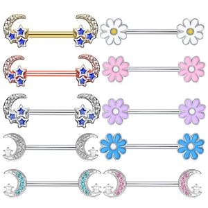 Nipple Ring Barbell Stainless Steel Moon Star Daisy Flower Body Piercing Jewelry Elegant Fashion Women
