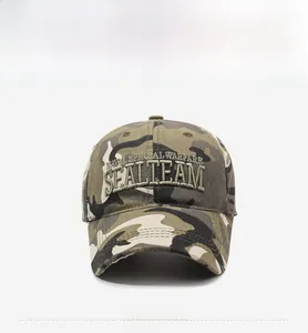 Detailed embroidery of SEAL TEAM and NAVAL SPECIAL WARFARE on camouflage baseball cap
