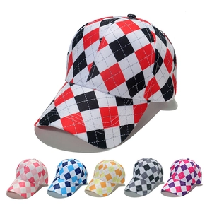 Argyle Checkerboard Baseball Cap Polyester Geometric Pattern Adjustable Curved Brim Outdoor Casual Sun Protection Hat
