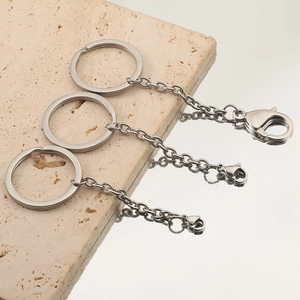 Polished 304 Stainless Steel Keychain Split Ring With Lobster Clasp DIY Jewelry Finding Accessories Metal Key Ring Connector