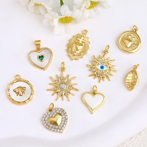 DIY Charm Pendants Gold Plated Copper Shell Zircon Heart Butterfly Bee Sun Evil Eye Jewelry Making Accessories