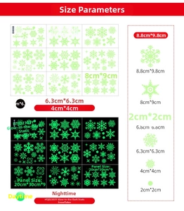 Stickers flocon de neige phosphorescents avec guide des tailles et effet jour et nuit