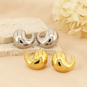 Teardrop Stud Earrings Stainless Steel 18K Gold Plated Polished Geometric Irregular Minimalist Jewelry For Women
